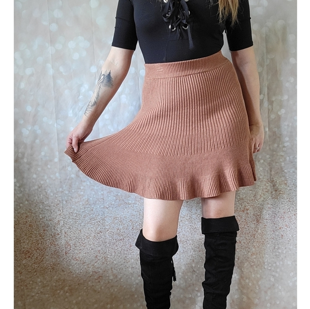 Free People Solid Gold Ribbed Skirt - Picture 3 of 12
